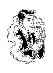 sketch of a man with smooking
