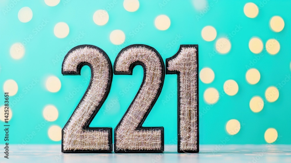 Poster silver glittering number 221 with soft bokeh background
