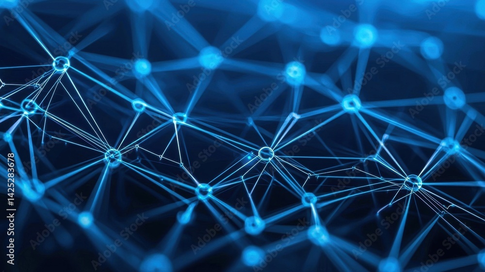 Poster abstract network structure with blue connections and nodes detail
