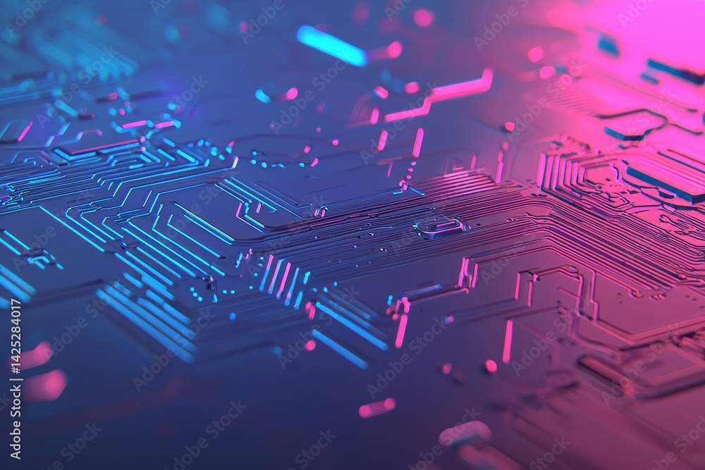 Aufkleber abstract circuit board design with vibrant neon colors and patterns