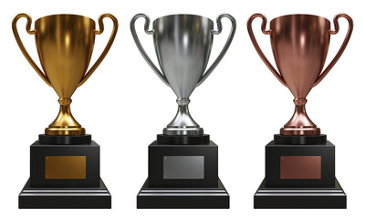 Trophy, Gold, Silver, Bronze Isolated on Transparent Background