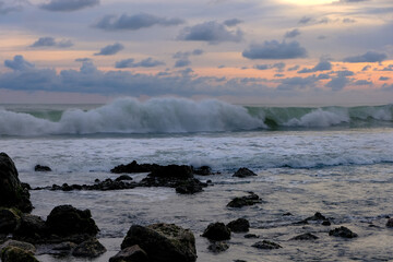 ocean waves before sunset at Menganti beach 4K