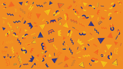 Colorful abstract shape pattern on orange background. Suitable for backgrounds, design projects, abstract art, and vibrant printed materials.