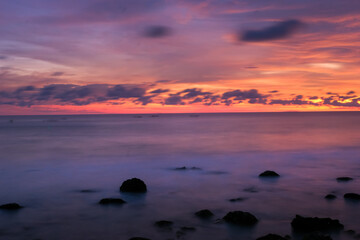 after sunset at menganti beach with long exposure photo
