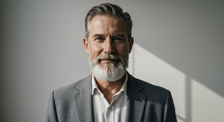 Sophisticated Man with White Beard in Gray Suit
