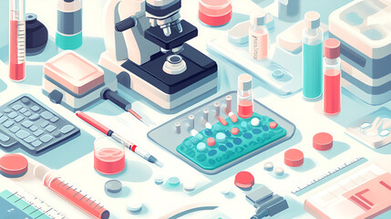 lab with a lot of bottles and a red and blue light ai genrative