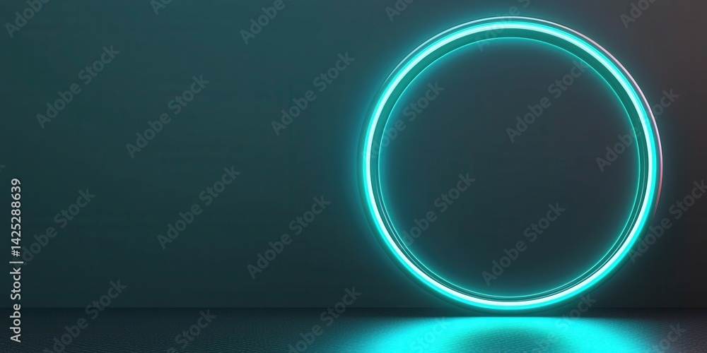 Poster neon circle glow on dark background with soft reflection effects