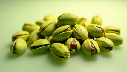 A Cluster of Fresh Vibrant Green Pistachio Nuts Shelled and Unshelled in a Natural Arrangement
