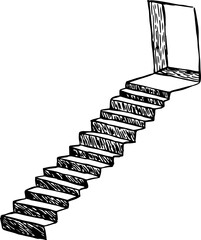 steps leading high up to an open doorway, sketch hand drawn with black curved lines