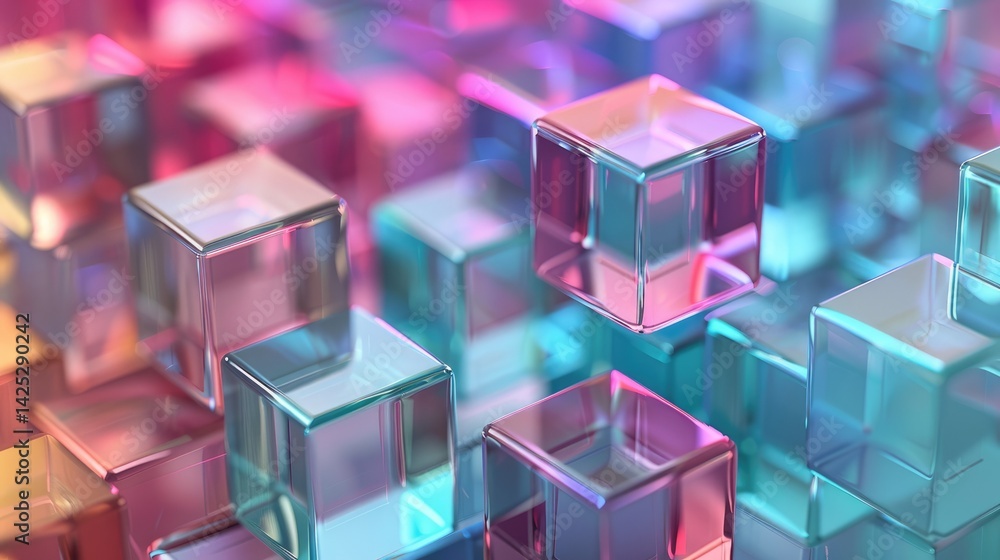 Poster colorful transparent cubes float in a dynamic web3-inspired background, showcasing modern technology