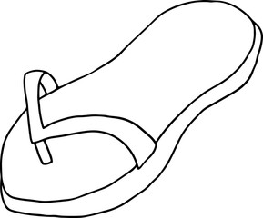 one summer beach slipper flip flop, hand drawn with black curved lines