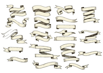 Hand-Drawn Ribbon and Banner Set for Vintage Designs