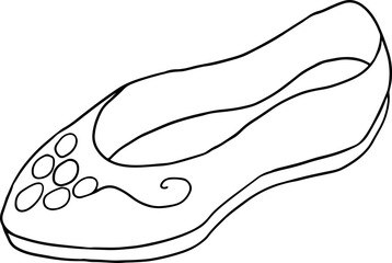 women elegant closed toe one shoe ballet flat strapless heel with small decoration, hand drawn with black curved lines