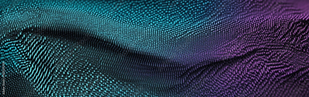 Poster dynamic textured background with turquoise and electric purple dots forming curving ridges