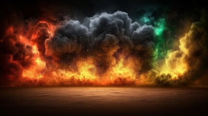 Fiery, smoky, vibrant scene