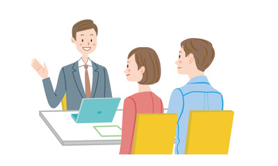 Obraz premium 窓口で相談する夫婦 ライフプラン 