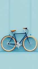 Stylish bicycle against light blue wall
