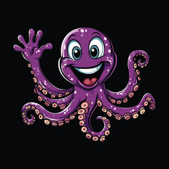 A happy purple cartoon octopus waving hello