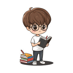 Cute Boy Reading Book