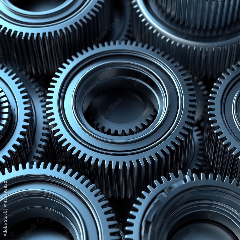 Aufkleber close-up view of interlocking mechanical gears in industrial setting