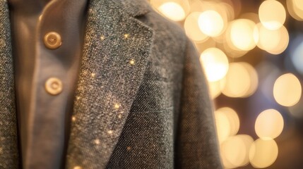 Subtle Bokeh Backdrop: Elegant Olive Green Tweed Blazer with Soft Lighting for Sophisticated Visuals