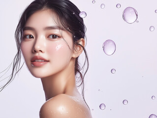 asian korean beauty model with water splash