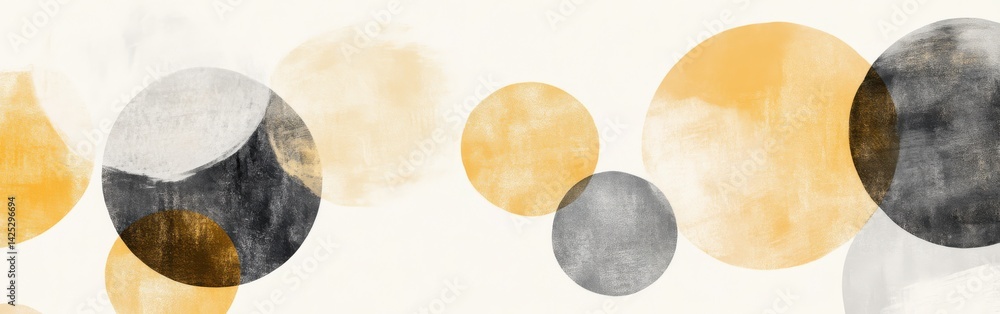 Poster pastel abstract art with pencil texture: overlapping circles in amber, gray and black on cream backg