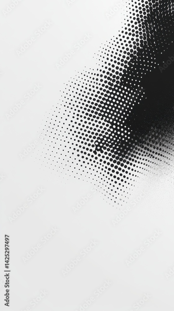 Poster Monochromatic halftone dots fading from light side in graphic design pattern, abstract dotted texture, digital art illustration