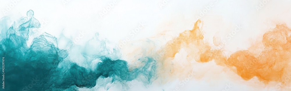 Aufkleber flowing teal and orange watercolor pigment against a white background creating a dreamy ethereal vib