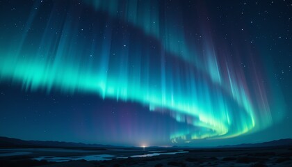 Stunning Aurora Borealis Display over a Serene Landscape at Night