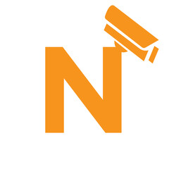 Initial Letter N Security Camera Icon, CC tv Symbol Vector Template