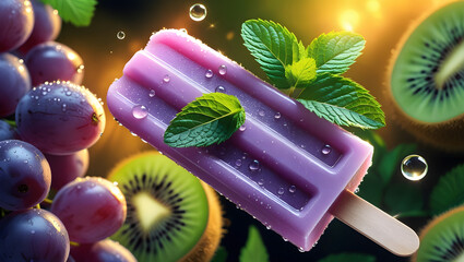 Refreshing Grape and Kiwi Popsicle with Mint Visual Design