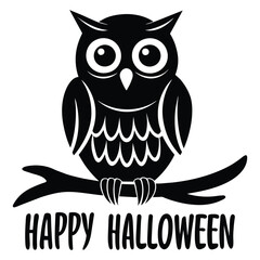 Happy Halloween Design with Owl Silhouette Vector Illustration.