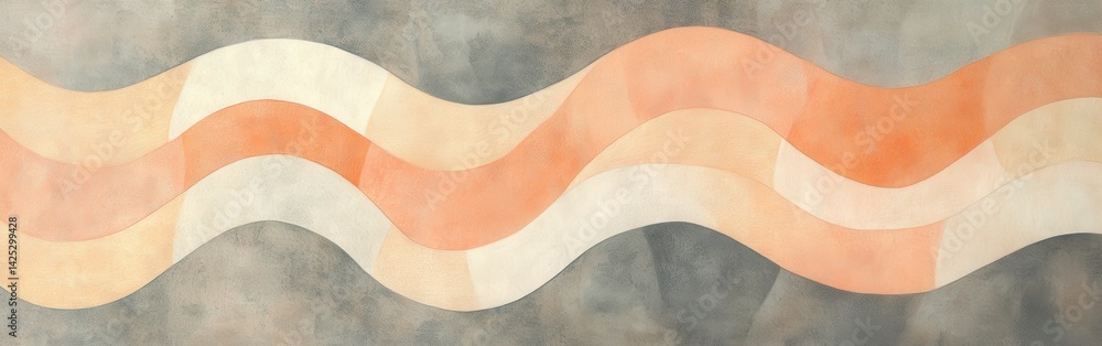 Poster elegant pencil strokes and wash with overlapping wave patterns in orange, cream, and gray for a soft