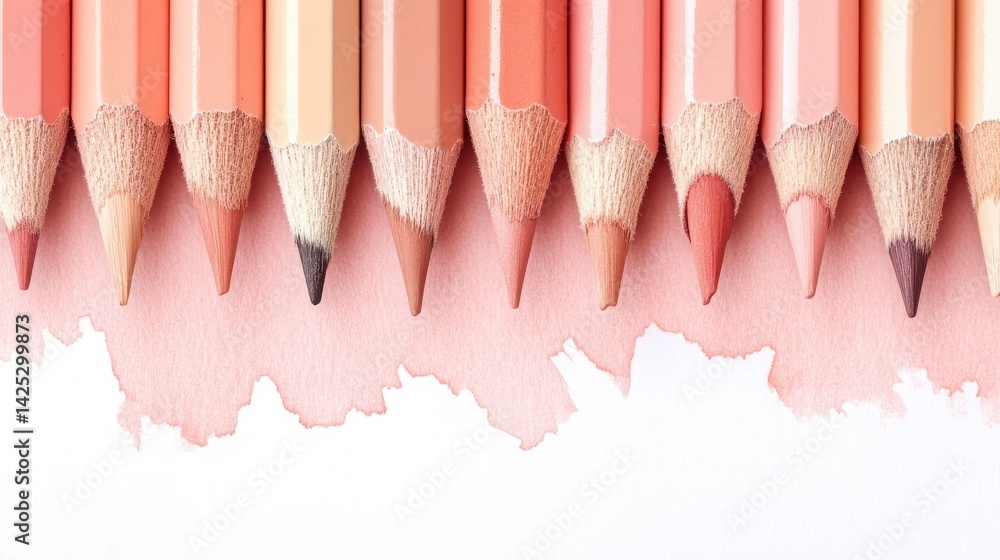 Poster row of pastel colored pencils with soft watercolor bleed effect - artistic design and elegant statio