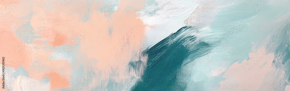 Poster elegant pastel painting with mint and peach pencil strokes creating abstract modern art on canvas te