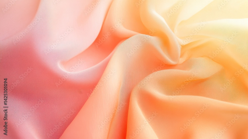 Poster elegant background with a smooth gradient transition of pink, orange, and yellow on flowing fabric f