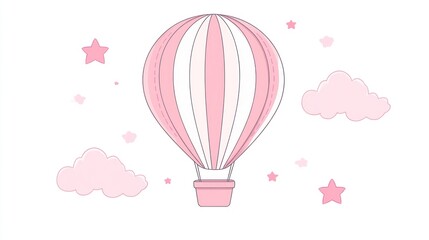 Pink hot air balloon in a dreamy sky