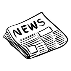 Hand drawn outline of a newspaper icon in doodle style. 