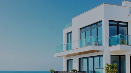 Obraz premium Modern Coastal Villa with Panoramic Ocean View Under Clear Sky