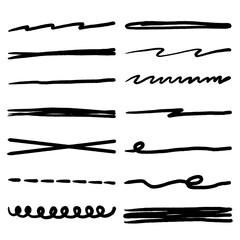 collection of hand drawn underline styles including bold, thin, wavy, and crossed lines. 