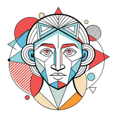 Geometric Portrait with Colorful Cubist Lines and Shapes