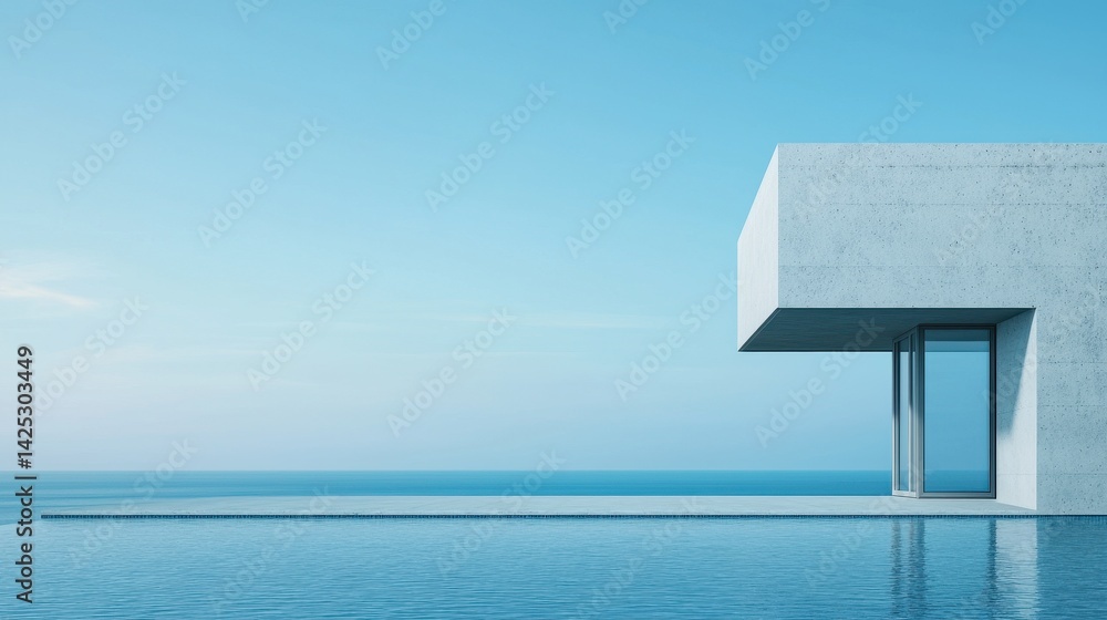 Poster modern minimalist architecture with infinity pool and ocean view