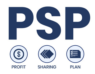 PSP - Profit Sharing Plan acronym. business concept background. vector illustration concept with keywords and icons. lettering illustration with icons for web banner, flyer, landing