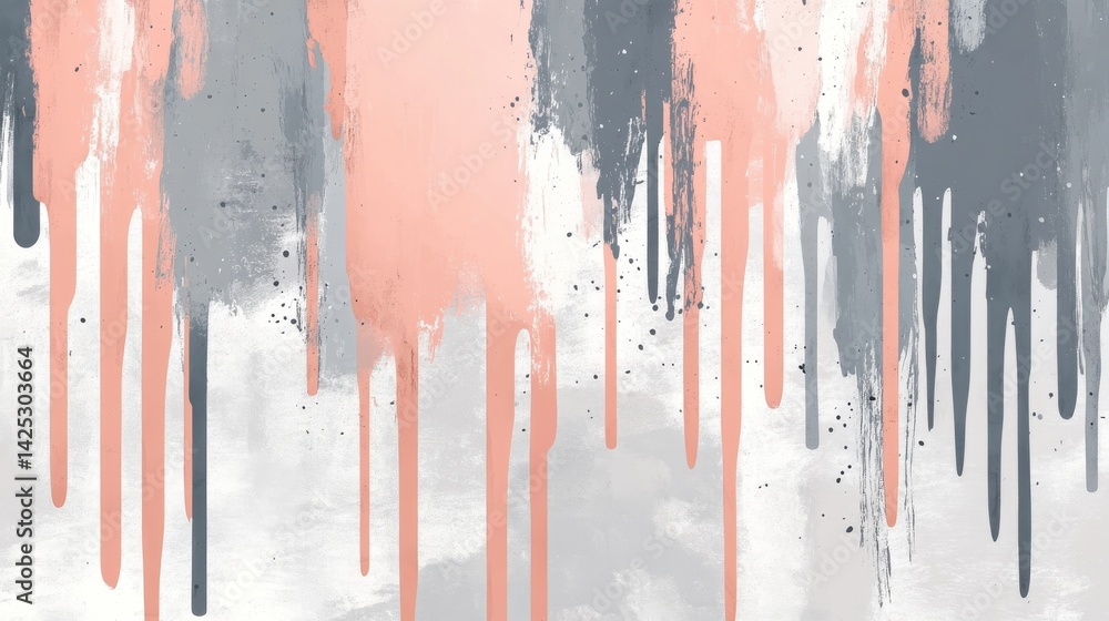 Poster Abstract pencil strokes backdrop with gentle drip design in soft gray and salmon colors for creative background use