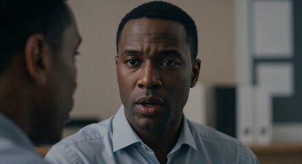 Obraz premium Man expressing concern during a serious conversation indoors 