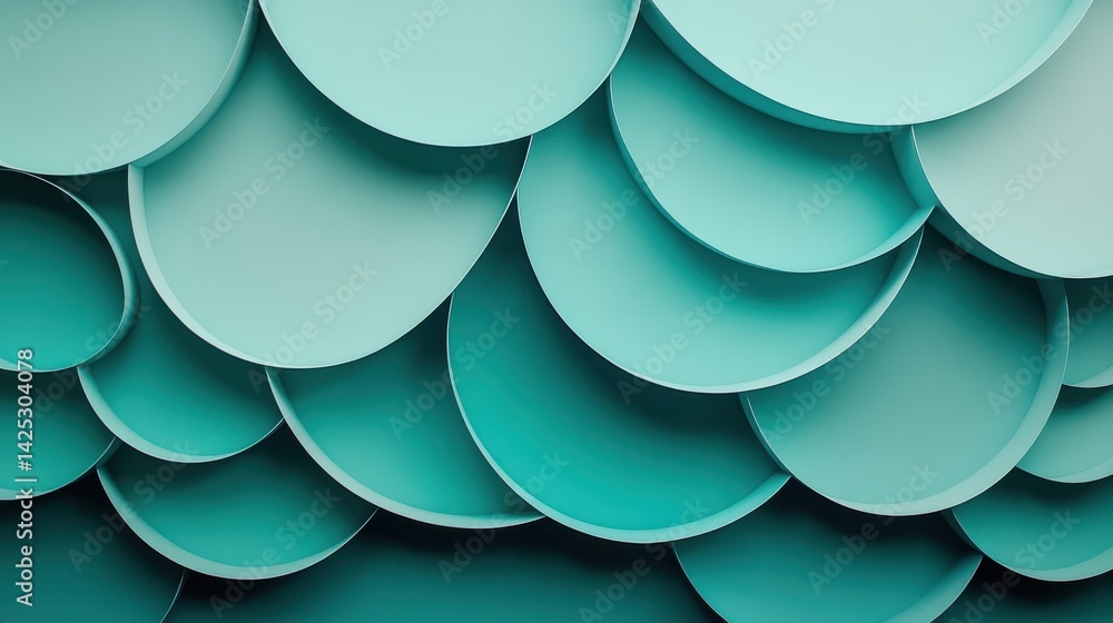 Fototapete Abstract teal gradient circle texture design with a layered scale effect, seamless graphic background, contemporary composition.