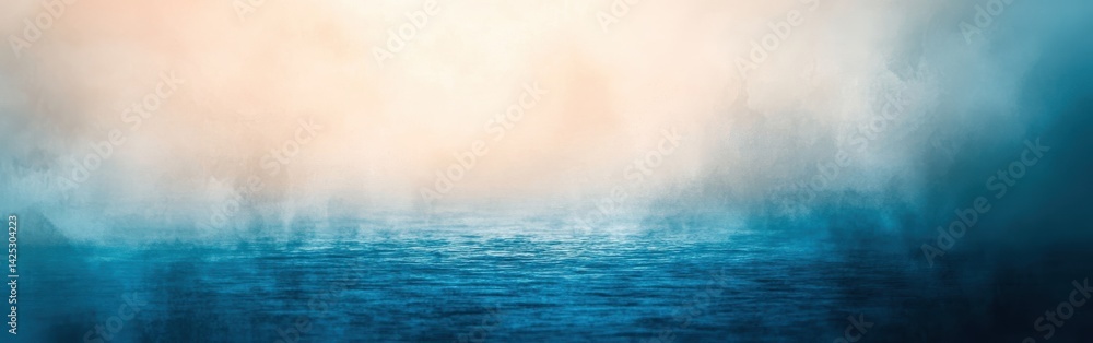 Poster abstract bokeh effect in hues of deep blue and soft peach, creating a dreamy and atmospheric underwa