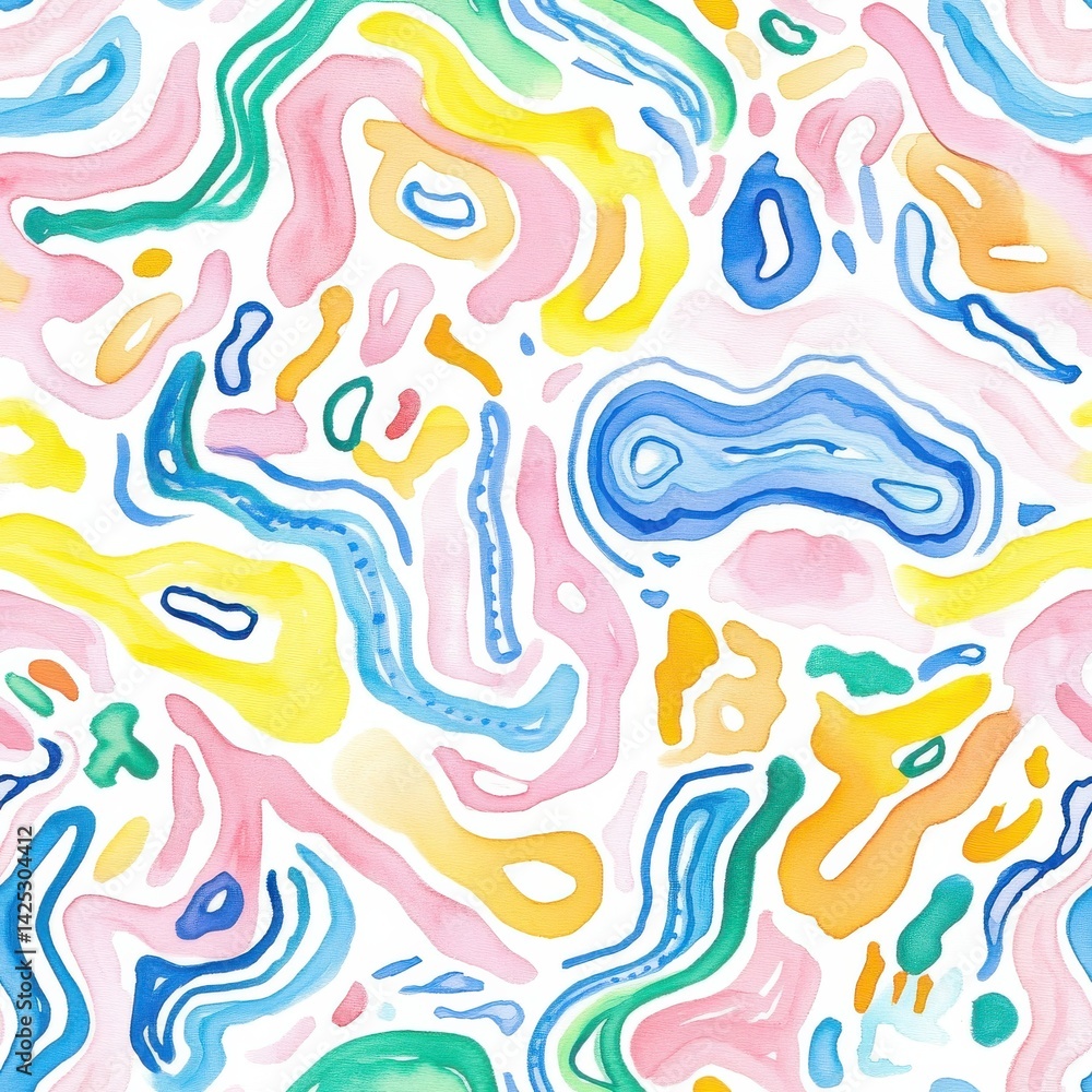 Aufkleber vibrant watercolor abstract seamless pattern with organic shapes and textures on white background