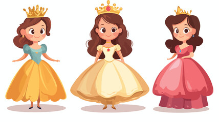 Enchanting Cartoon Princess Girl Queen Carnival Costume Vector Illustration